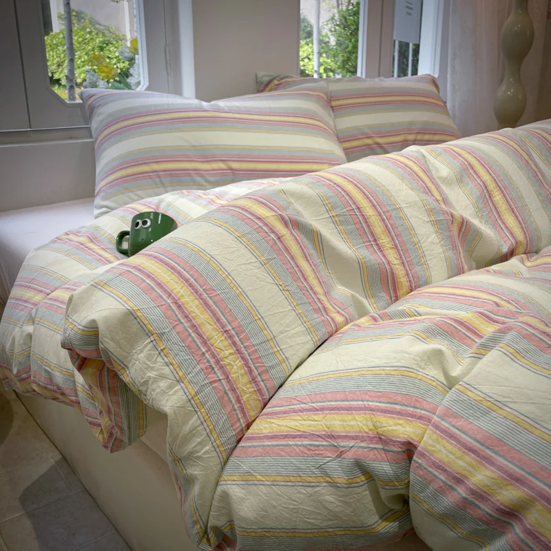 Stripe Style Duvet Cover Skin-friendly Quilt Cover Single/Double/Queen Size Comforter Cover Home Bedding 이불커버 (No Pillowcase)