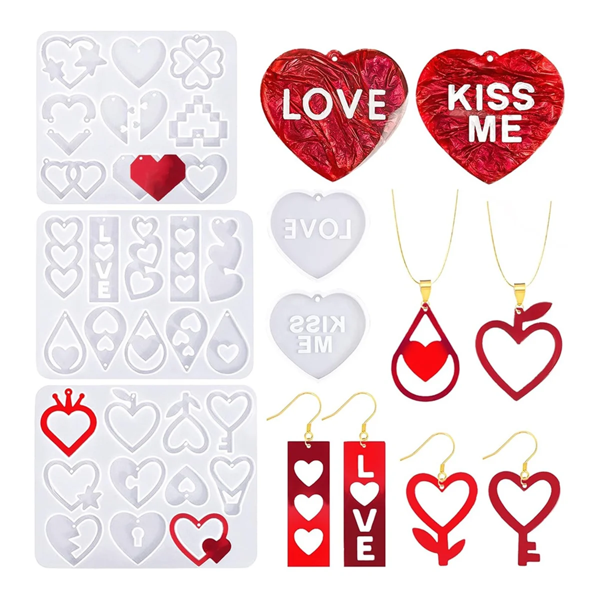 

ABGV Valentine'S Day Earrings Molds 5PCS Love Theme Earring Keychain Making Kit Molds Silicone Heart Earring Jewelry Making