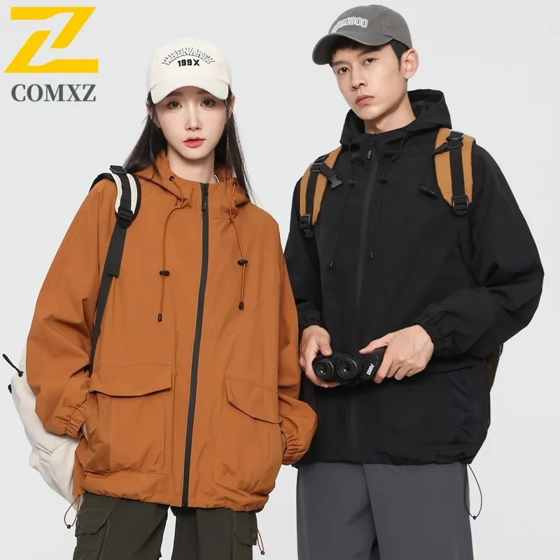 

COMXZ 2025 парная уличная куртка с капюшоном, водонепроницаемая куртка унисекс для альпинизма, весна-осень, пальто из Гонконга в горном стиле