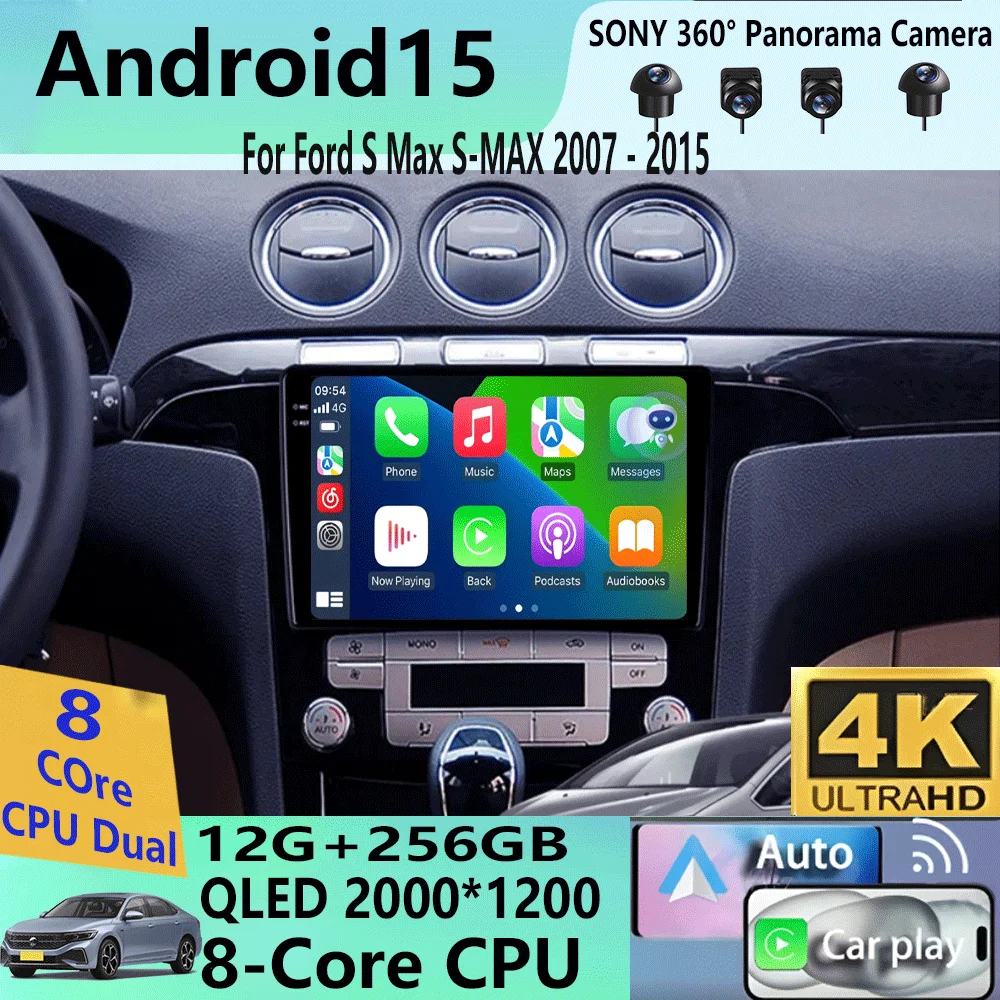 

Android15 Video Player Carplay Auto For Ford S Max S-MAX 2007 2008 2009 2010 2011 - 2015 Multimedia Car Radio WIFI+4G DSP Stereo