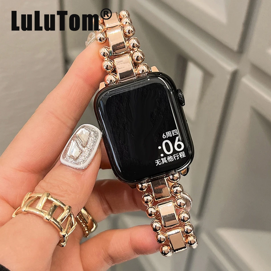 

Ремешок-цепочка с металлическими бусинами для Apple Watch Series 11, 10, 9, 8, 7, 6 SE 5 4 UItra 3 iWatch 49/46/45/44/42/41/40/38 мм, браслет-браслет