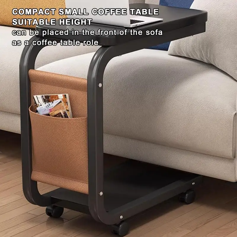 C Shaped Sofa Side Table Double Layer Movable Simple Square Small Side Table for Sofas Living Rooms Bedside Areas accessories