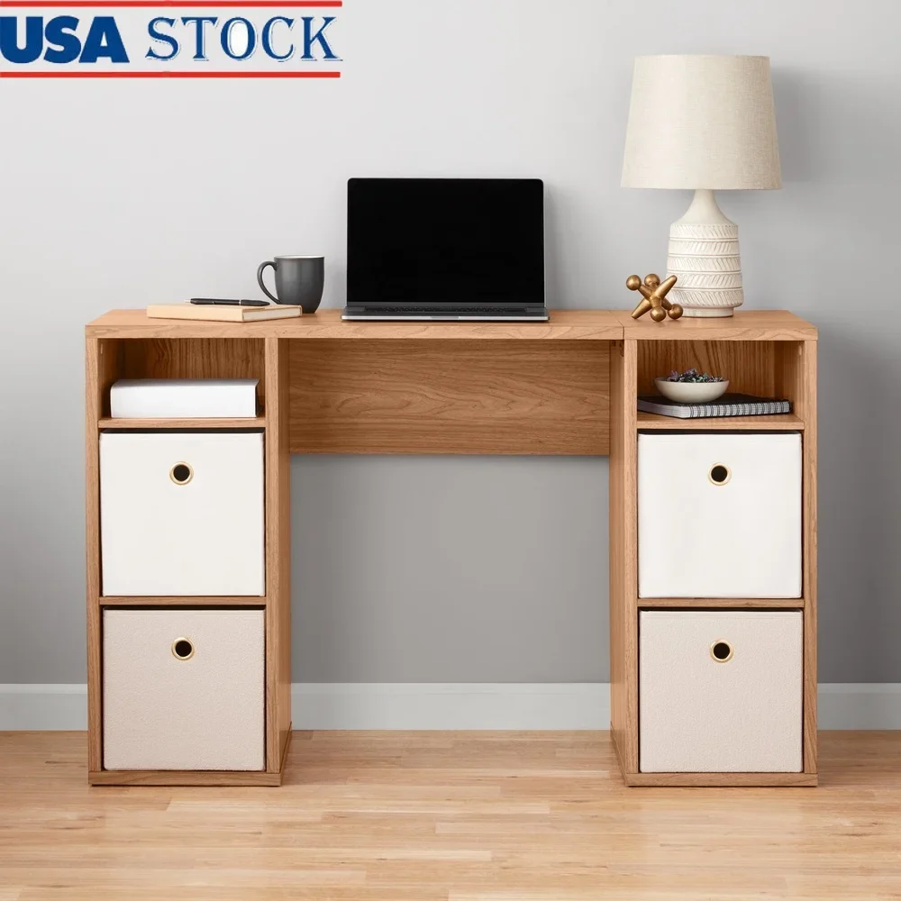 

4-Cube Storage Desk with Shelves and Bins Fit Home Office Space Saving Organization Furniture