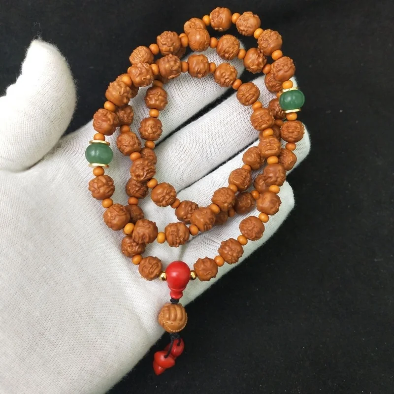 

Аутентичное ожерелье из 108 бусин с резьбой из орехового дерева в виде львиной гривы, длинная цепочка с 54 бусинами Будды, унисекс стиль.