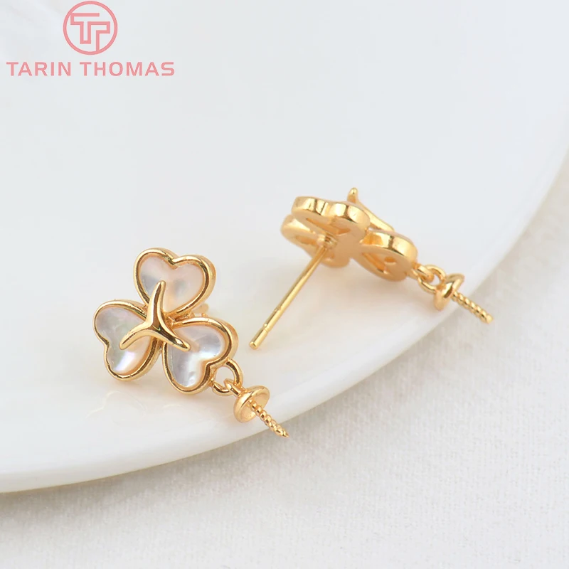 (2129)2PCS 12x18MM 24K Gold Color Brass Flower with Half Pin Stud Earrings High Quality DIY Jewelry Making Findings Accessories