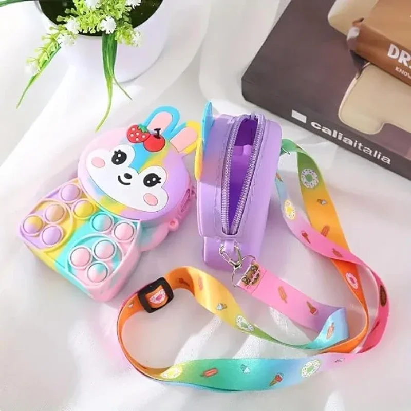 

Cute Rabbit Silicone Bag Bunny Shoulder Bag Jelly Storage Push Bubble Purse Easter Coin Purse for Girls Kids