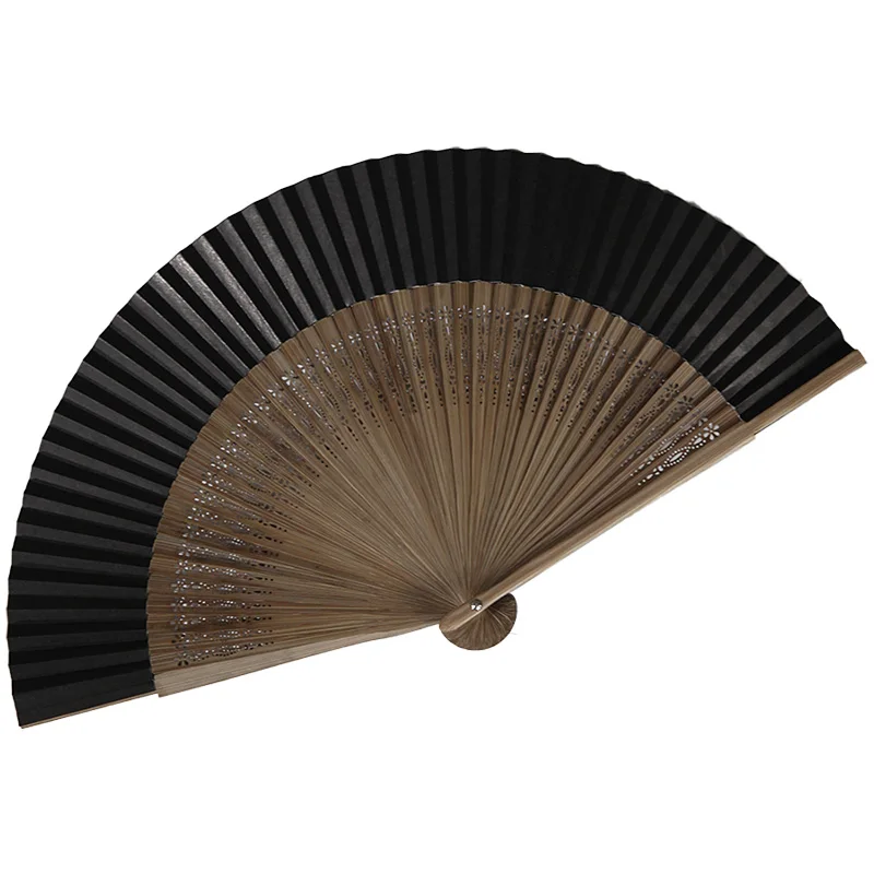 

Rice Paper Fan Empty White Folding Fan Calligraphy and Painting Old Bamboo Fan Double-Sided Fan Black Retro Style Playing