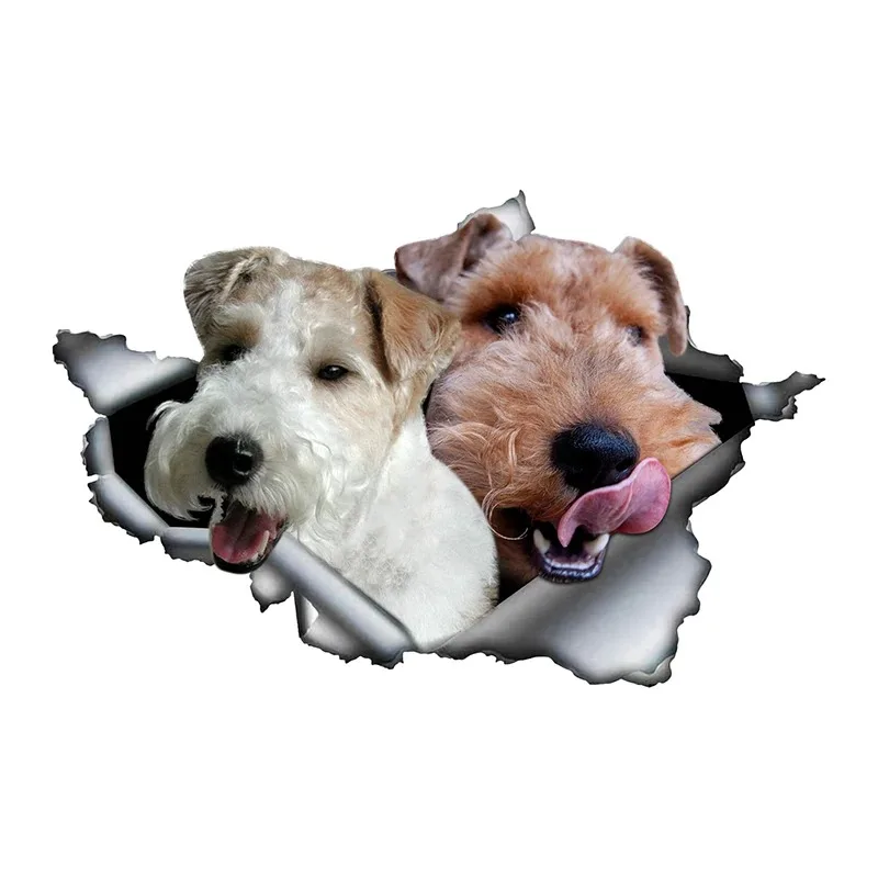 Welsh Terrier & Fox Terrier perro mascota Animal autoadhesivo calcomanía coche pegatina impermeable Auto decoraciones en parachoques trasero 15cm PVC KK
