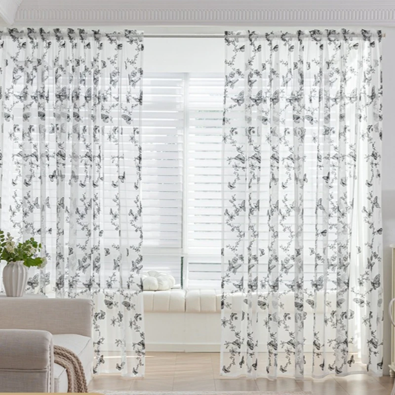 Cross Border Butterfly Embroidery Bedroom Tulle Balcony Hotel Finished Product Modern Curtains for Living Dining Room Bedroom
