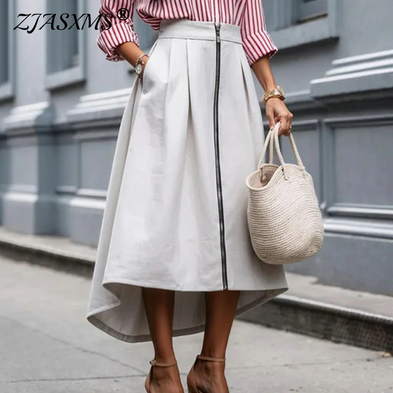 

Spring Fashion Zipper Irregular Women's Skirt Elegant High Waist Loose Swing Long Skirt Autumn Office Ladies Boho Skirt Harajuku