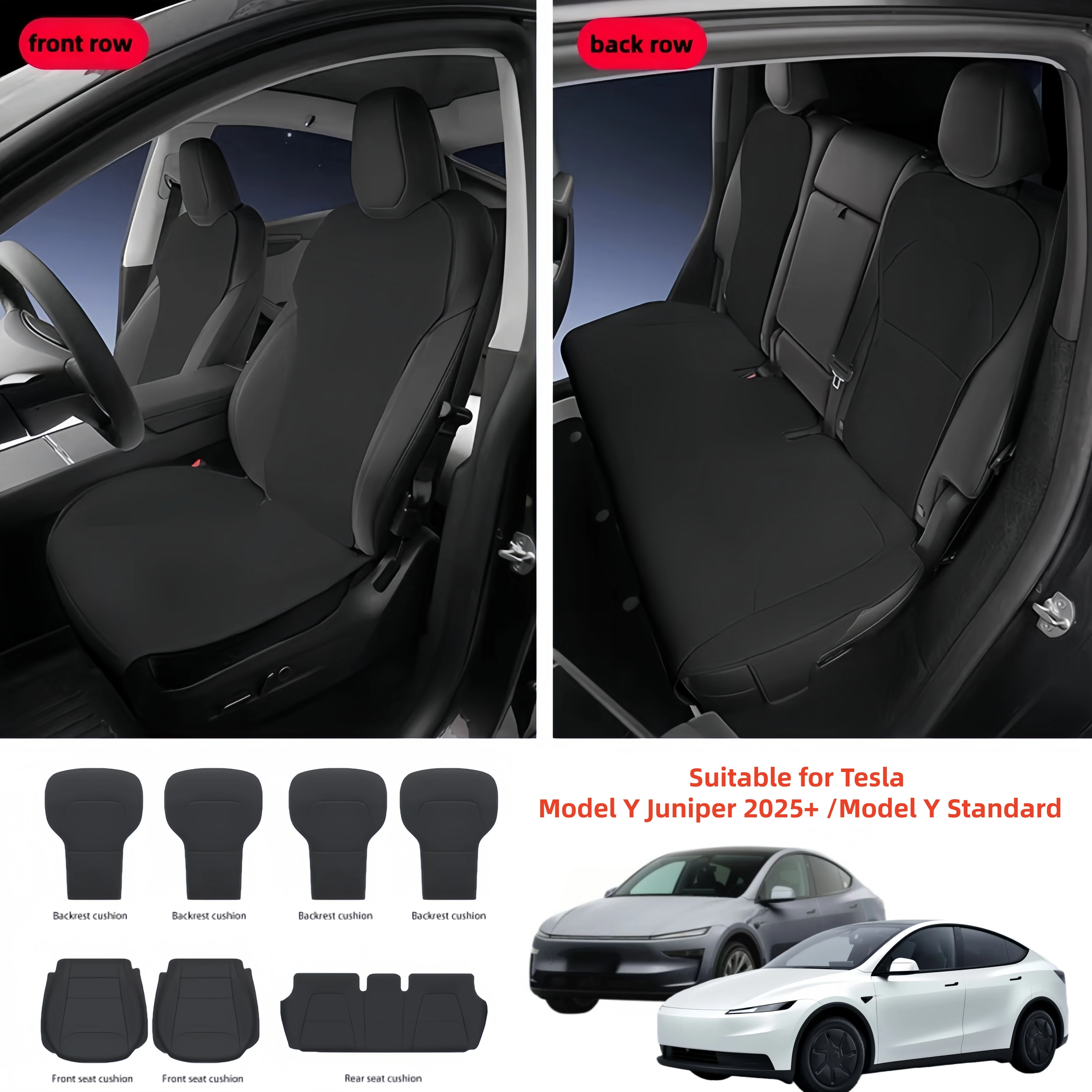 7-Piece Set For Tesla Model Y Juniper 2025+ Standard Exclusive Semi-Cover Seat Covers Breathable All-Season Interior Accessories