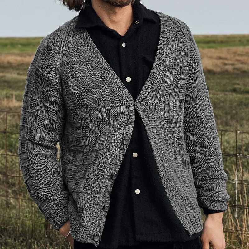 

Men's Knitted Cardigan 2023 Autumn And Winter New Urban Youth Neutral Solid Color Long Sleeve Knitted Coat