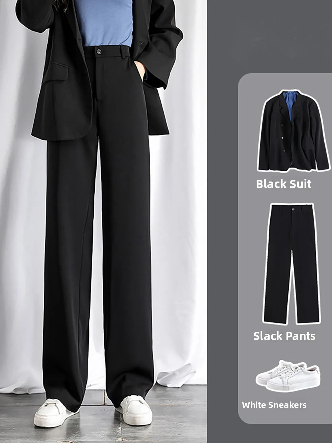 

High Waist Floor Length Wide Leg Pants Women's Black Drapey Straight Cut Trousers Summer plus Size Suit Pants Casual Wear
