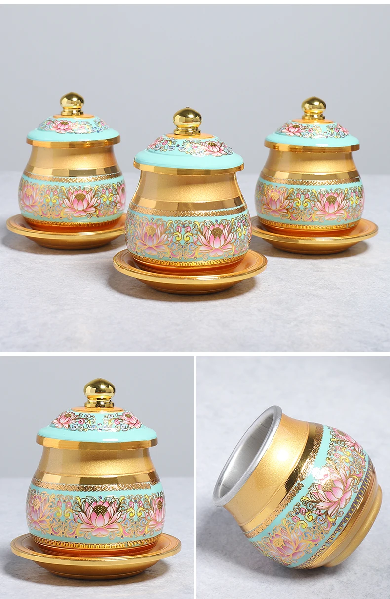 مجموعة أدوات بوذية عالية الجودة معبد المنزل ضريح عبادة الثروة بوذا الله مصباح مبخرة صواني أكواب الماء المقدس #2