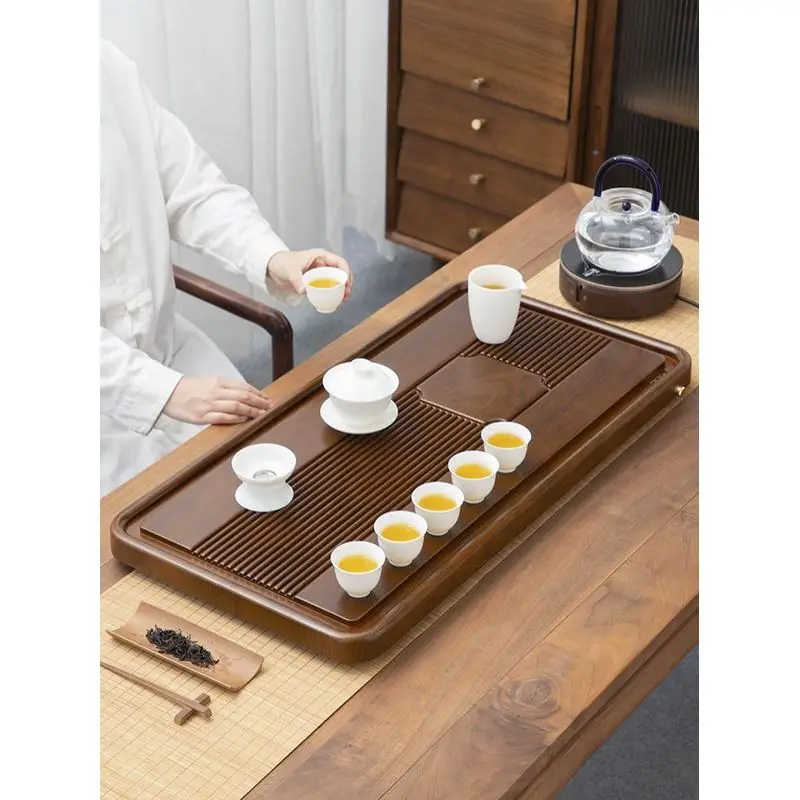 Tea tray solid wood household small dry brewing tea table drainage whole