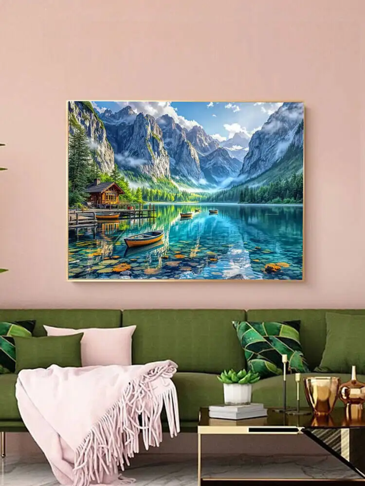 Huacan Landschafts-Diamantgemälde, Bergsee, 5D-Mosaik-Kunst, Stickerei, neue Kollektion 2025, Heimdekoration