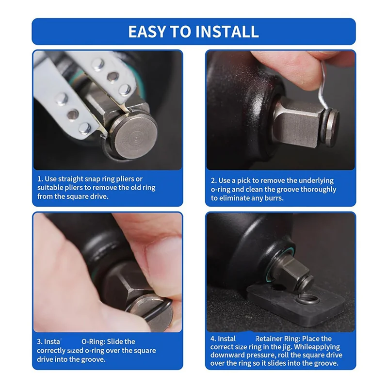 2 Set 1/2Inch And 3/8Inch Impact Retaining Ring Clip With O-Ring For  Electric Or Pneumatic Impact Wrenches-[A04I]