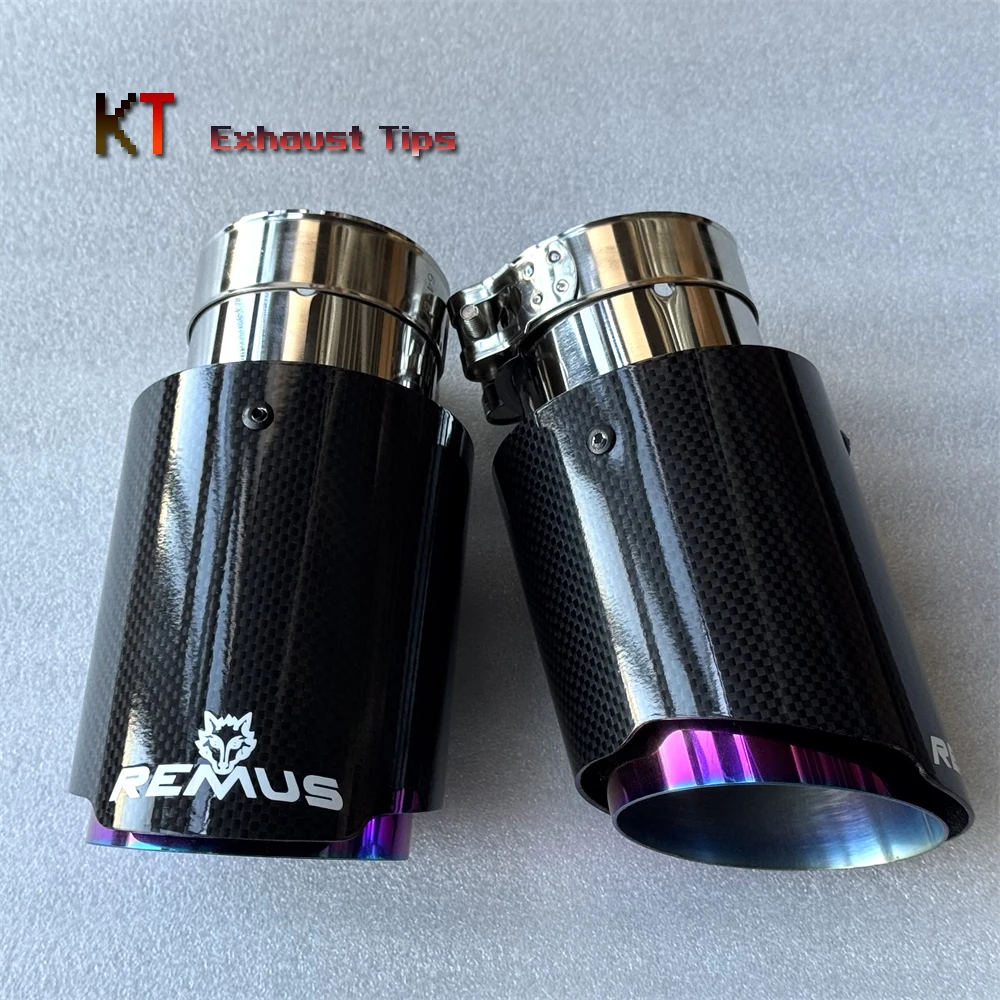 1Pcs Remus Exhaust Tip Glossy Carbon Fiber+Purple Stainless Steel Exhaust System Cars Accessories Auto Tools For All Car