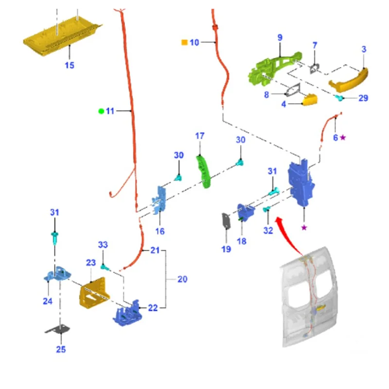 BK21-V43288-DG Car Tailgate Center Lock Mechanism 5Pins for Ford Transit 2012- Rear Door Latch Actuator BK21-V43288DG