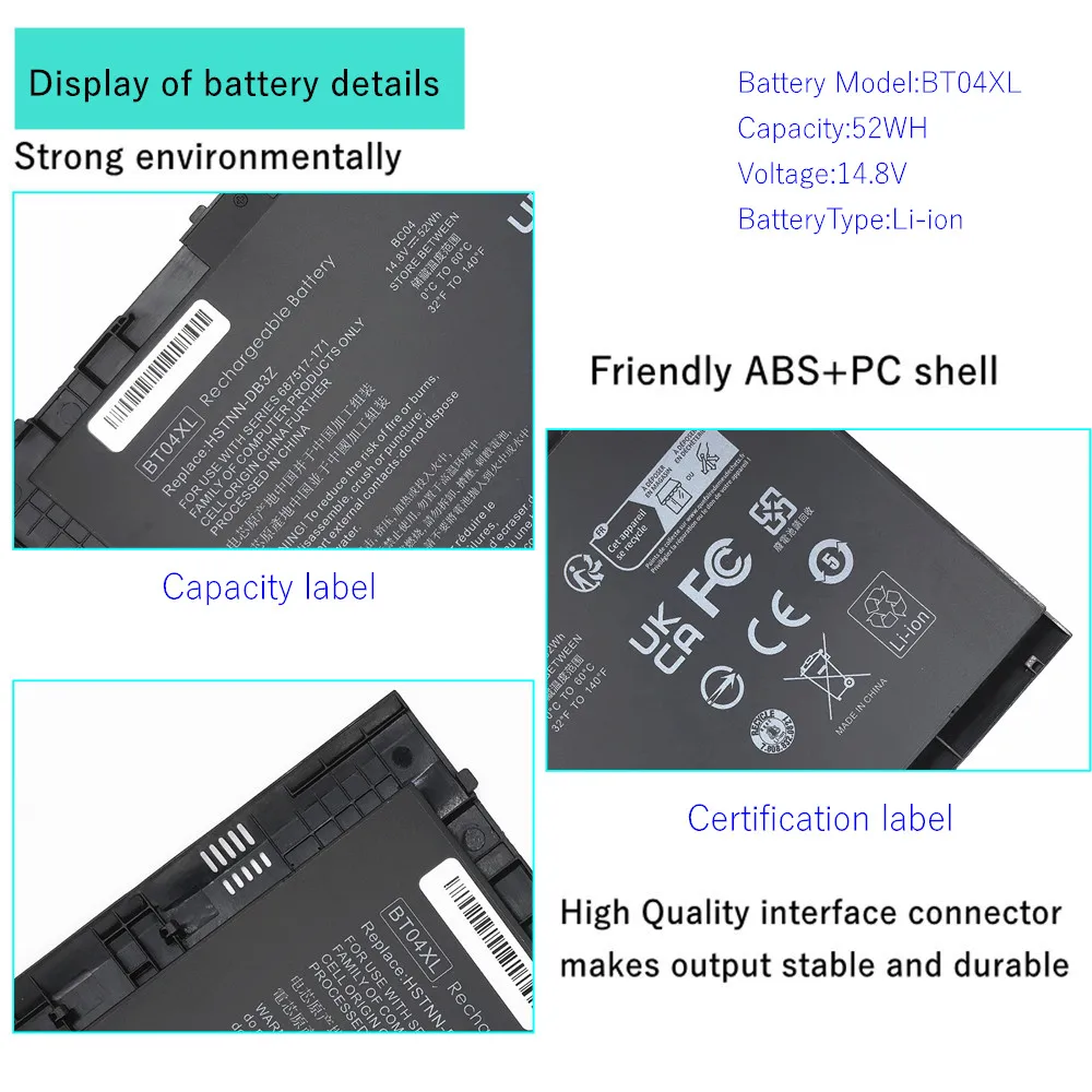 BT04XL BA06XL Laptop Battery For HP EliteBook Folio 9480m 9470m H4Q47AA H4Q47UT HSTNN-DB3Z HSTNN-DB4E HSTNN-I10C HSTNN-IB3Z