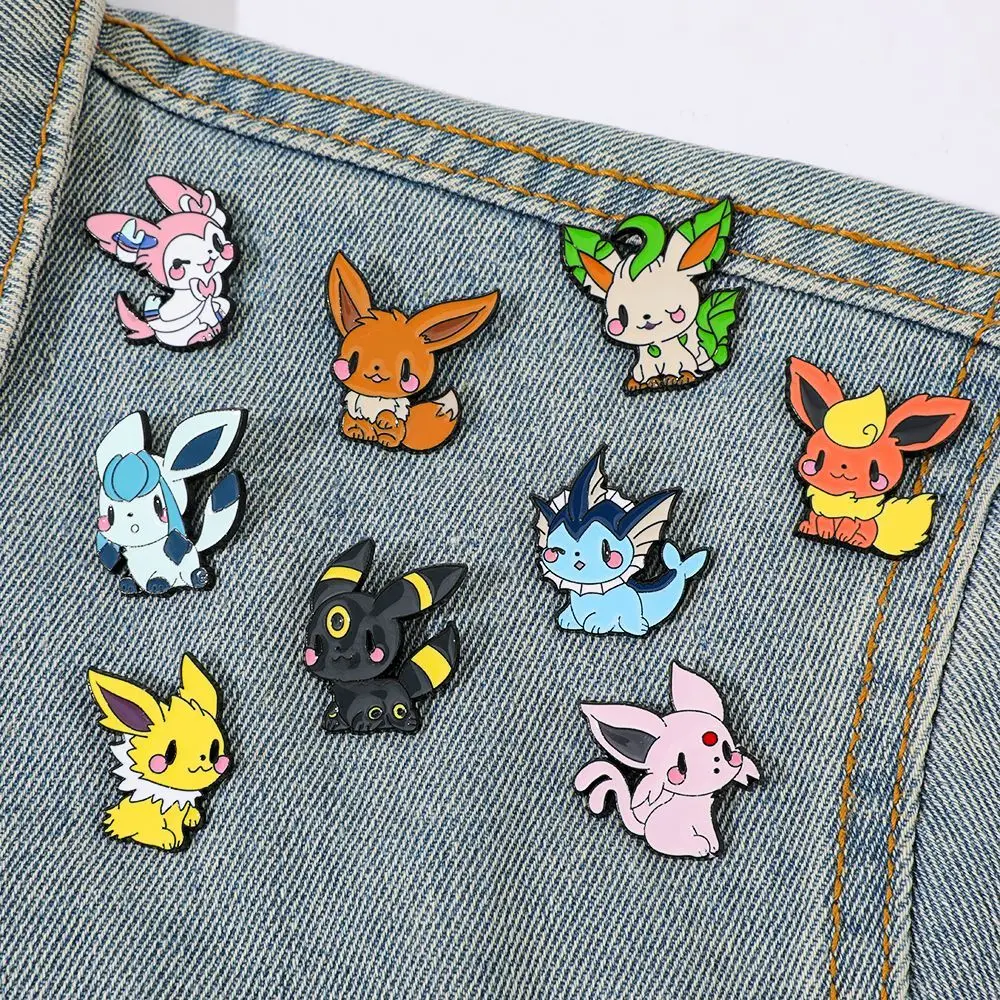 Cute Pokemon Eevee Enamel Pins Anime Metal Brooches Kawaii Eeveelution Lapel Badges Backpack Jewelry Gift