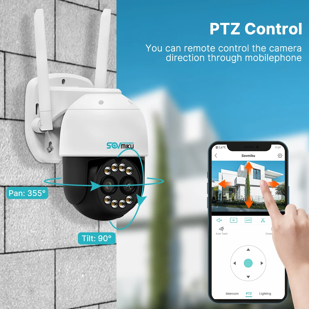 4K 8MP Dual Lens PTZ Wifi IP Camera 8X Zoom Outdoor HD Full Color Night Vision Human Detection Video Surveillance Cameras