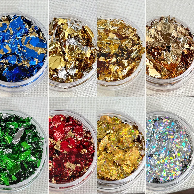 1Box Gold Foil Fragment Nail Glitter For DIY Nails Sticker Art Nail Decorations Multi Color Gold Leaf Flakes