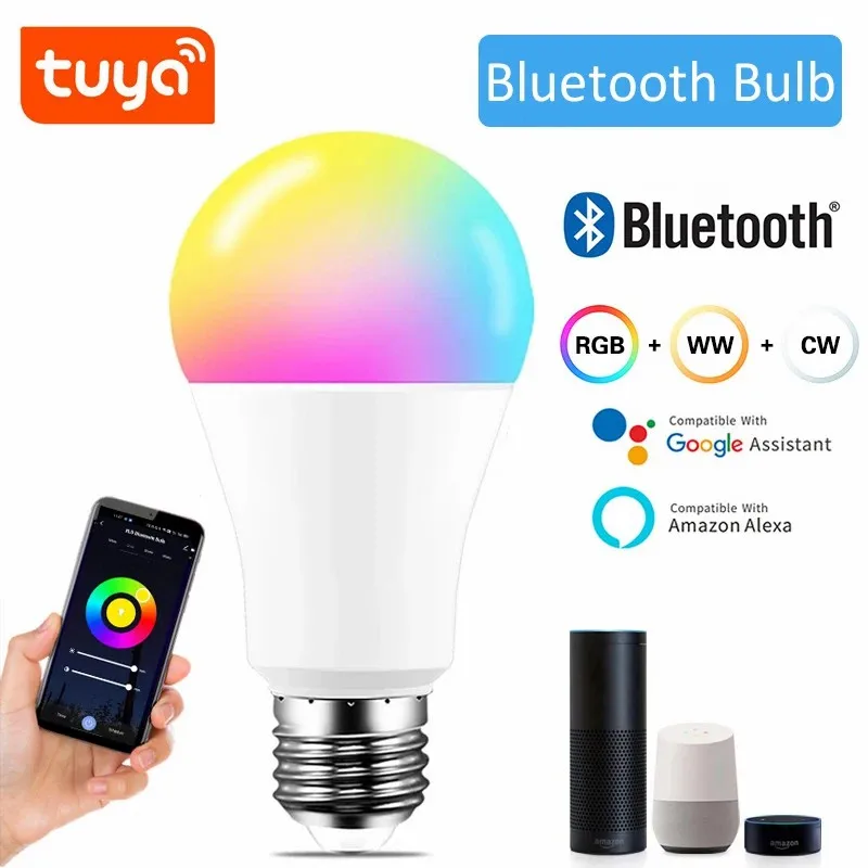 Tuya Bluetooth LED Smart Light Bulb Work With Alexa/Google Home 220V RGB+CW+WW Color Change Led Smart RGBW Lamp Home Decor
