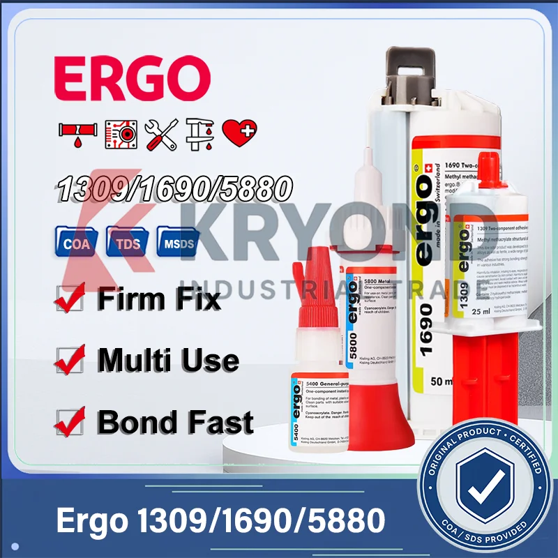 Ergo 1309/1690/5880 Threadlocker Sealant for Metal Bolts Screw Fastener Secure Locking for Machinery Assembly Vibration Use Part
