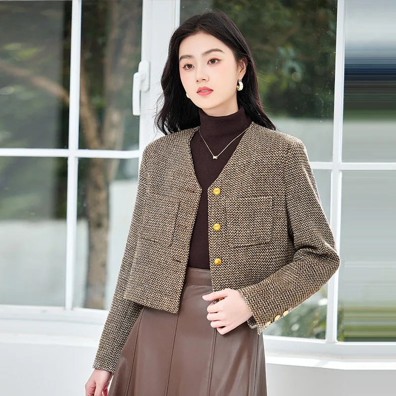 2024 Novos blazers femininos com decote em V para senhoras de escritório com design simples e elegante