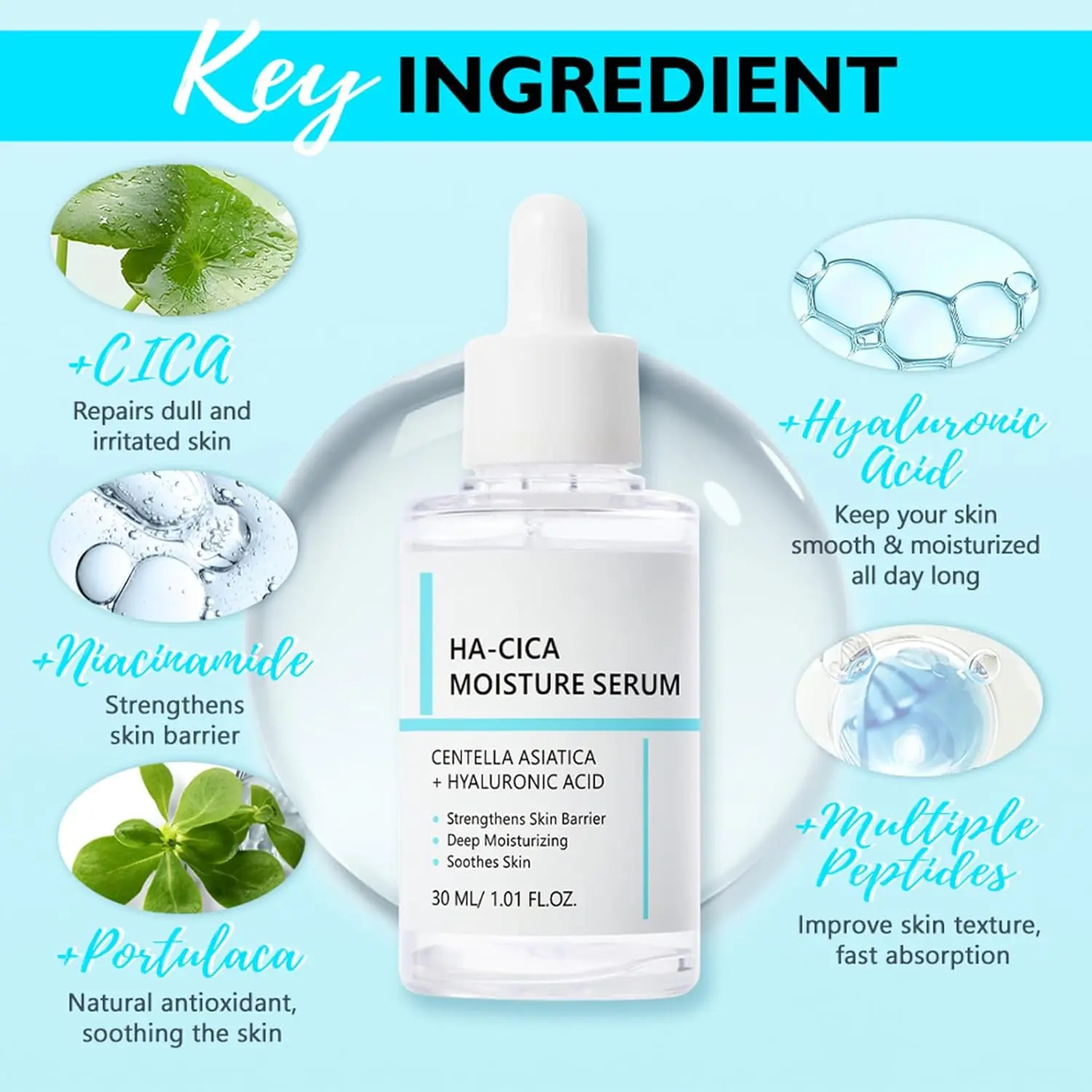 Siero di propoli peptidico e siero viso idratante ialo CICA per donne e ragazze, idratazione rinnovamento delle rughe, antietà, idratazione profonda