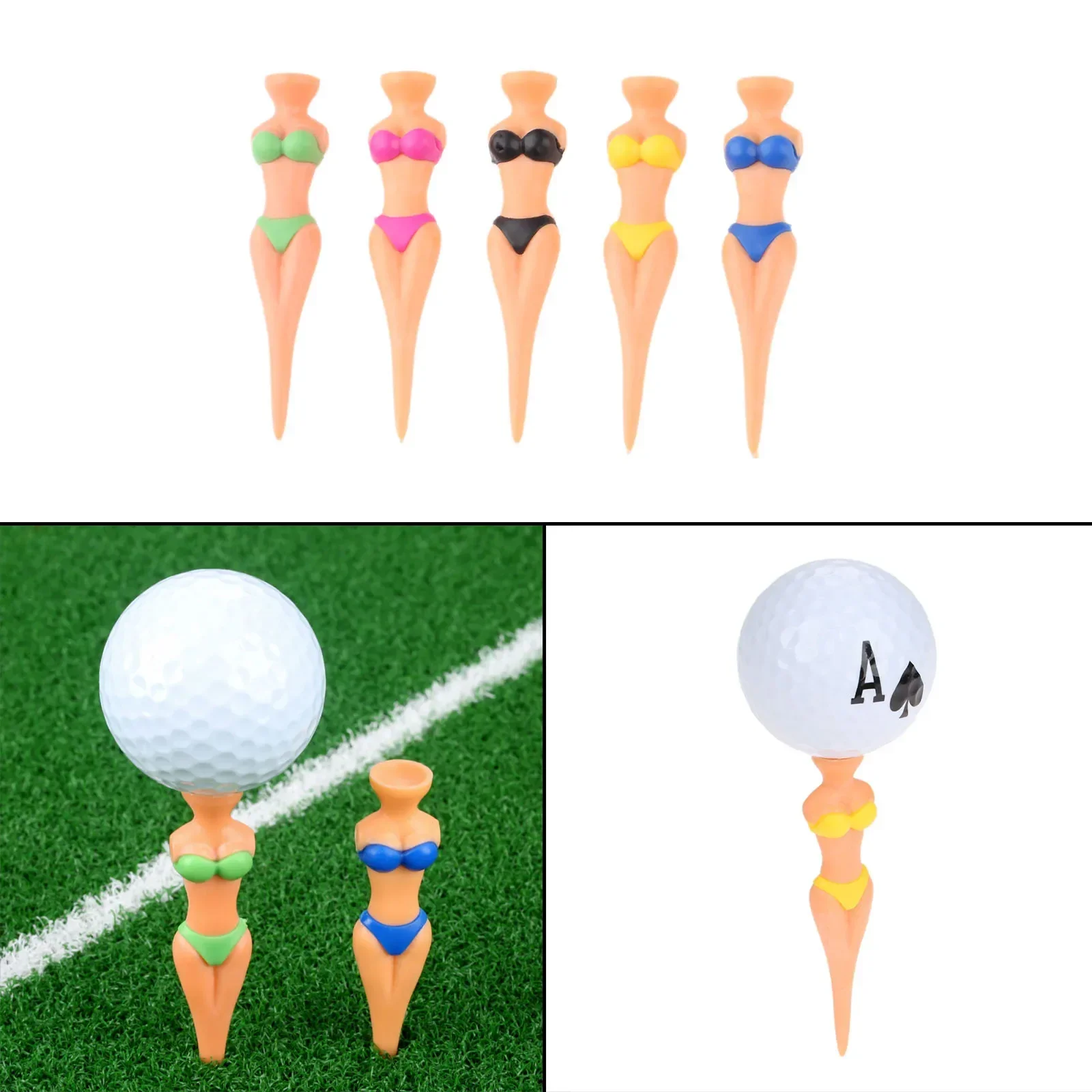 SURIEEN 6pcs Plastic Novelty Bikini Lady Girl Women Golf Tees 78mm Pitch Fork Divot Tools Funny Joke Stag Party Golf Accessories