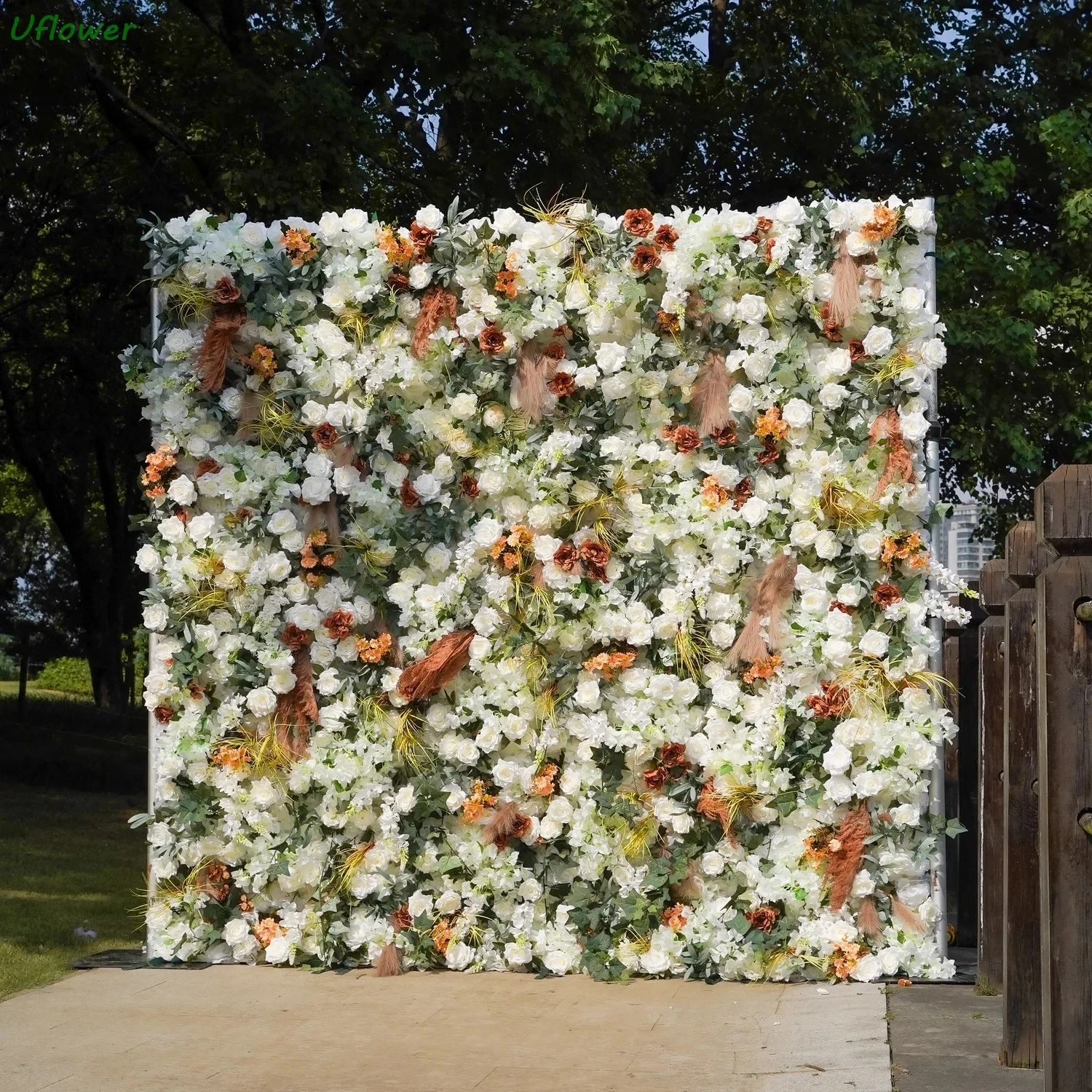 

Настенный искусственный цветок Uflower, белый с зелеными листьями, тканевый цветочный фон для свадебного мероприятия, украшение для вечеринки, занавеска