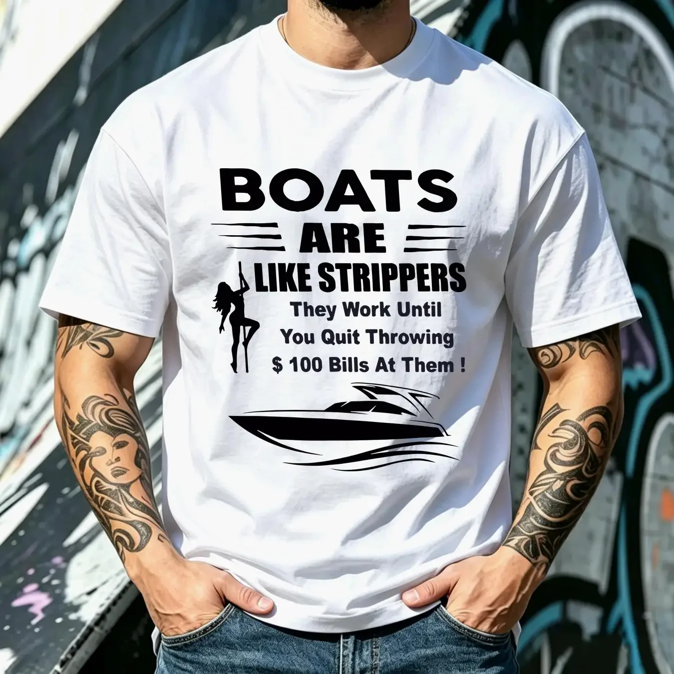 washed T Shirt Boats Are Like Strippers They Work Until You Quit On Back vintage Washed Soft Unisex Top For Everyday Wear