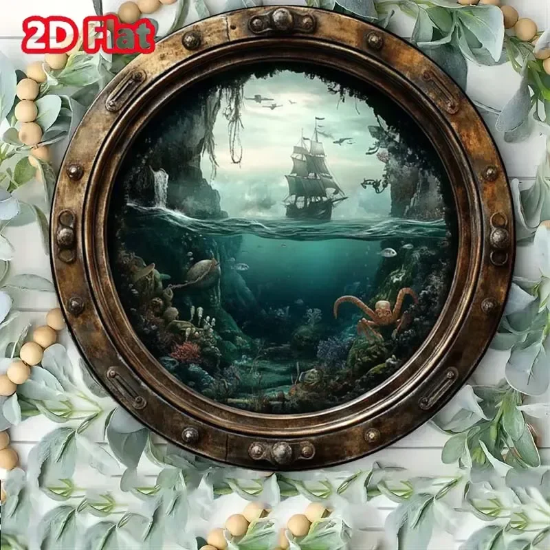 2D Painting- Nautical Aluminum Porthole Wall Art - Rust & Waterproof, Indoor/Outdoor Decor For Home, Bar, Etc. - Great Gift