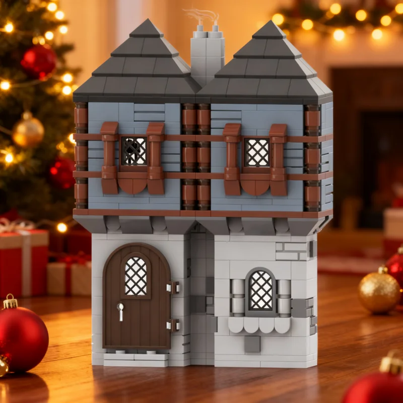 409pcs MOC Castle MINI Blue Medieval House Model Building Blocks Toys Construction Christmas Gift 3D Assemble Creative Display