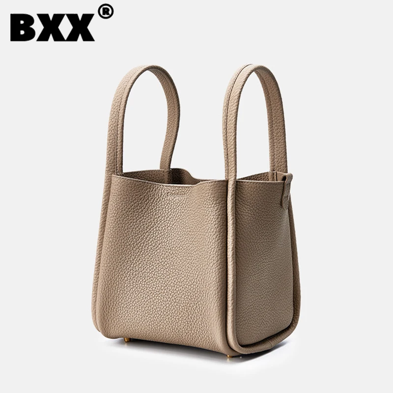 

[BXX] Fashion Women Pu Leather Handbag 2023 New Tide Versatile Solid Color Simple Large Capacity Lock Catch Bucket Bags 8CY1123