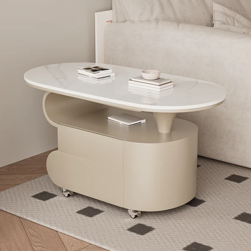 Italian modern home, removable rock slab small coffee table, simple solid wood with drawers