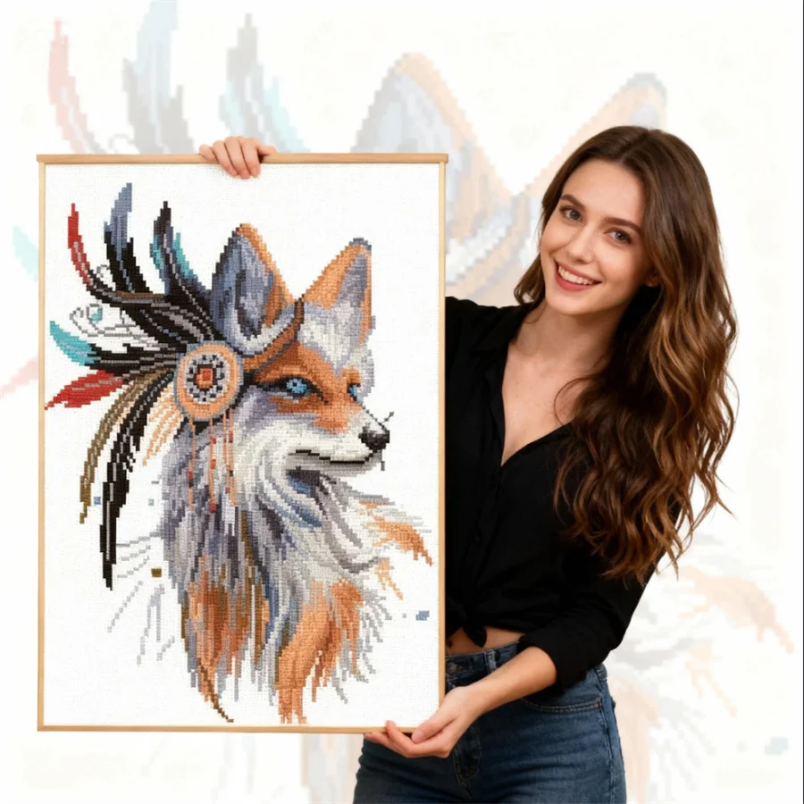 

2026 New style Fox printed canvas cross-stitch set DIY embroidery weaving sewing hobby craft jewelry room decoration wholesale