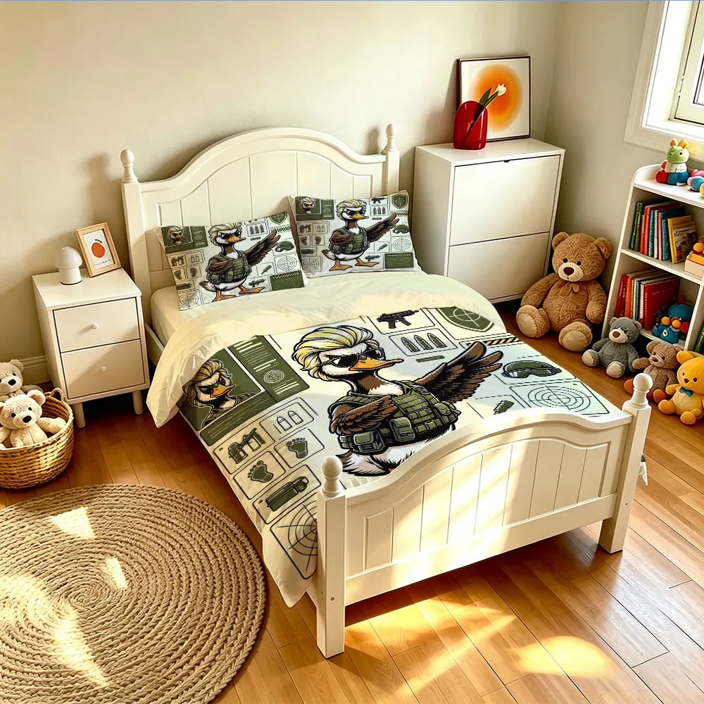 3PCS Cool Stylish Tactical Duck Bedding Set, Soft Comfortable, Without Filling, 1 Duvet Cover & 2 Pillowcases Included, Machi
