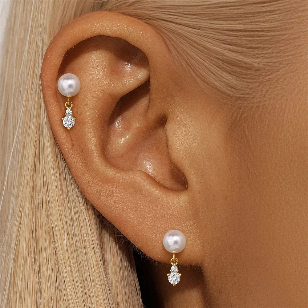 ROXI 925 Sterling Silver White geometric zircon piercing earrings for women Girls Pearl/Flower Party jewelry gifts plata 925