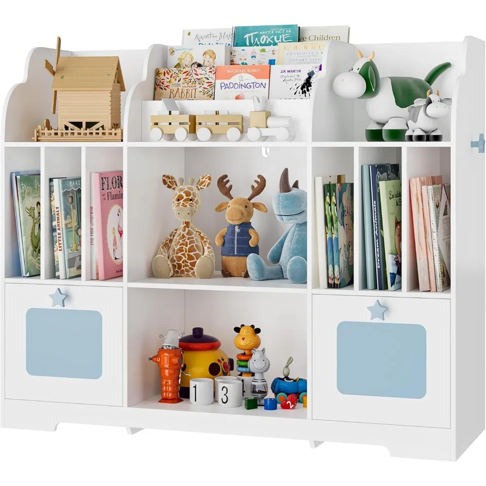 Étagère à livres en bois à motifs ondulés pour enfants, étagère à livres pour tout-petits, 2 égouts de proximité, 3 niveaux, boîte à jouets pour garçons et filles