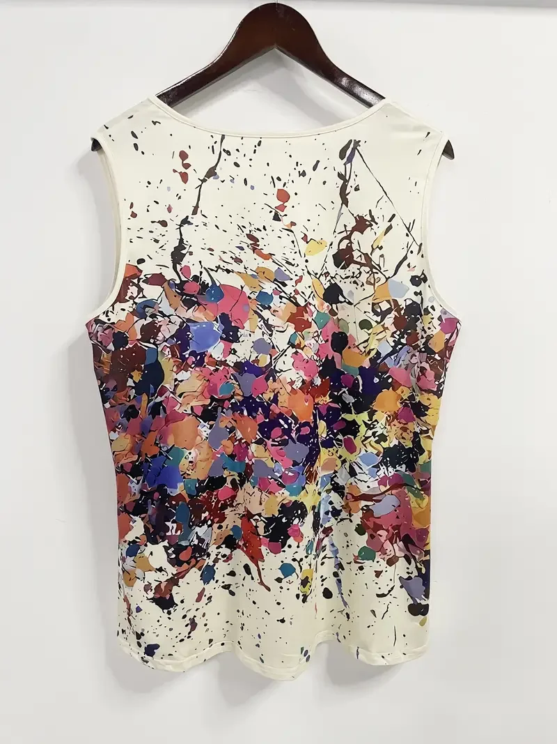 Camiseta sin mangas con estampado Floral para mujer, Top informal con cuello redondo, ropa de talla grande para verano