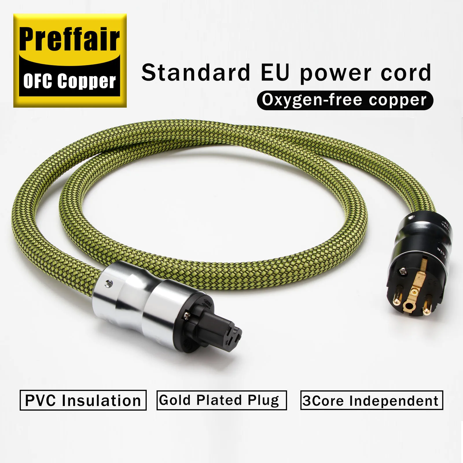 

HI-End 8N OFC Copper Power Cable 12AWG Amplifier Power Cord With Gold Plated EU Version Connector Plug for Audio Amplifier