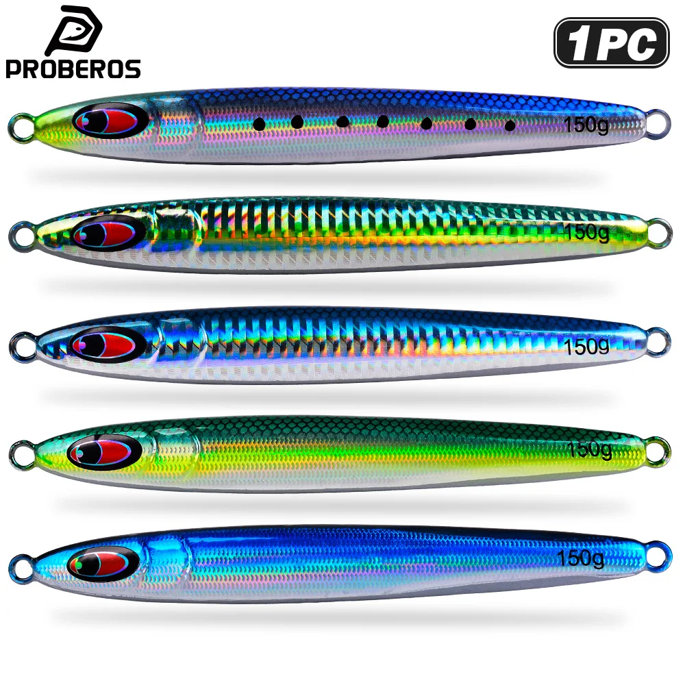 Proberos 30-150g Leurre dur avec revêtement 3D effet écaille de poisson et effet œil, 1 pièce, plaque métallique en fer, pour jigging lent, leurre artificiel pour bar et poissons d'eau salée