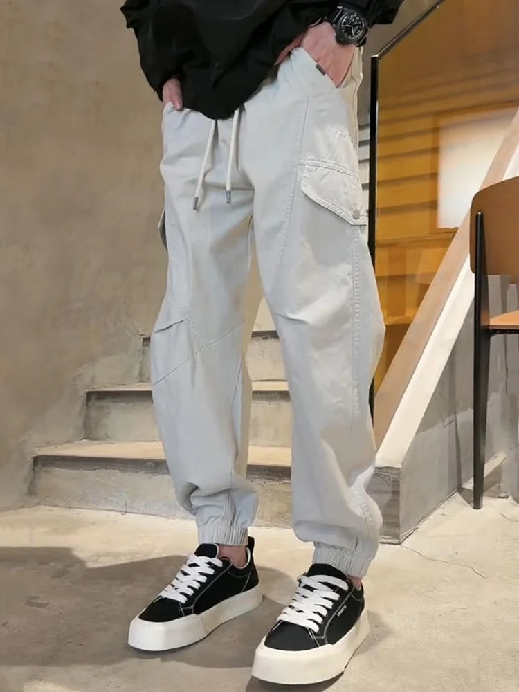 

Men's Casual Cargo Pants Spring Trend Loose American Retro Pocket Pants Simple Cool Casual Trousers Pure Color Workwear