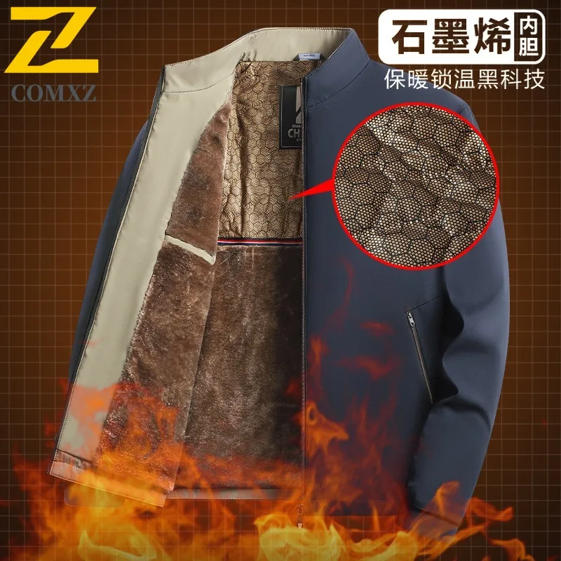 

COMXZ 2025 Autumn Dad Coat Middle Aged Men Graphene Winter Fleece Lined Thickened Jacket Male Casual outdoor Cotton Outerwear