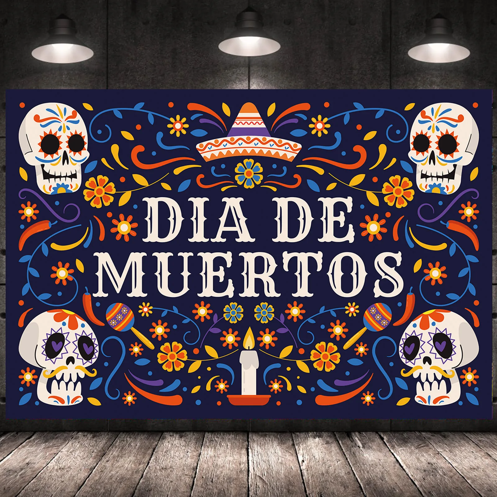 Skull Background Colorful Decorative Pattern Day of the Dead Backdrop Mexican Festival Party Wall Decor Día de Muertos Prints