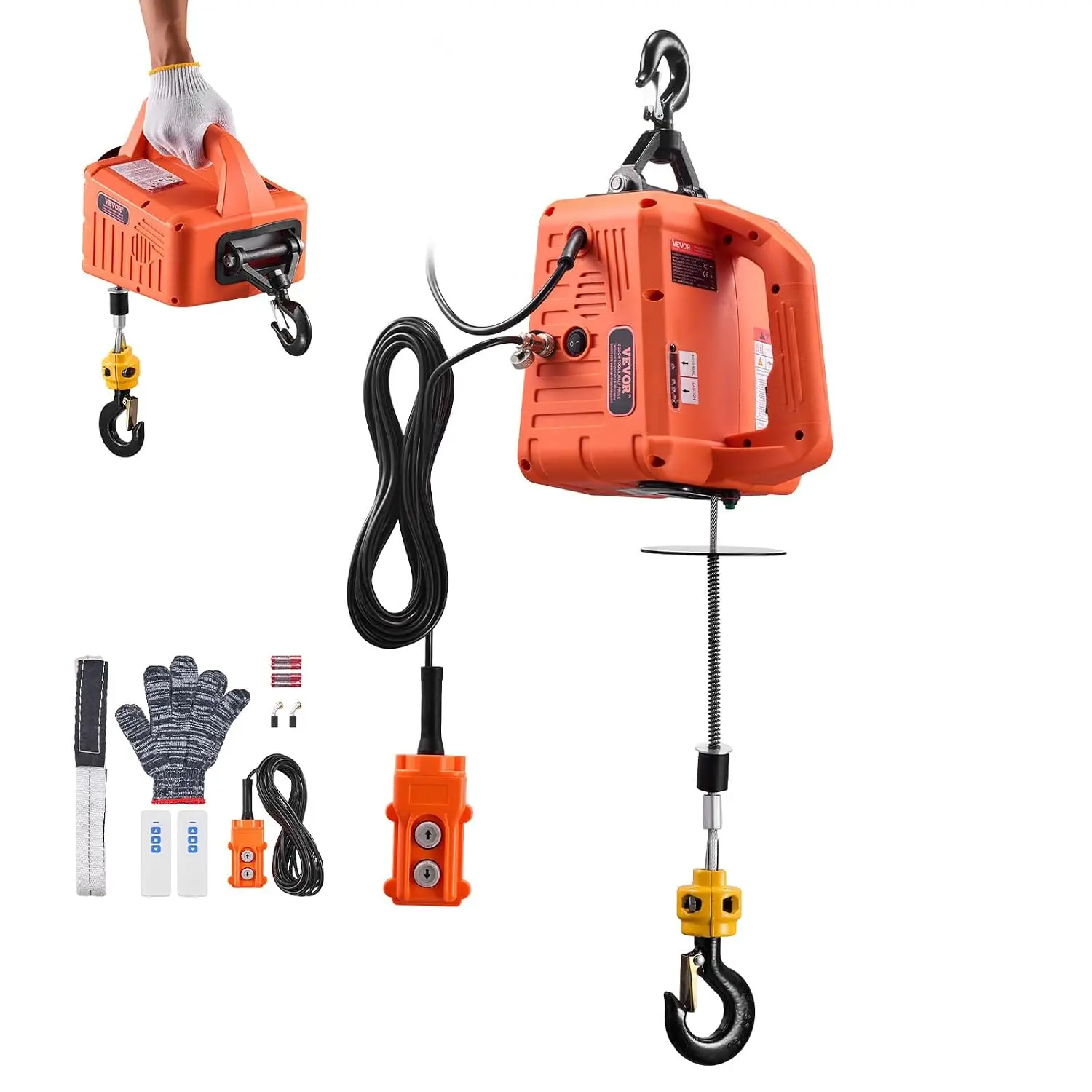 3 in 1 Electric Hoist Winch 1550 Lb Capacity 1500W Portable Power Winch Crane 25 Ft Lifting Height 16.4 Ft Min Remote Control Fo