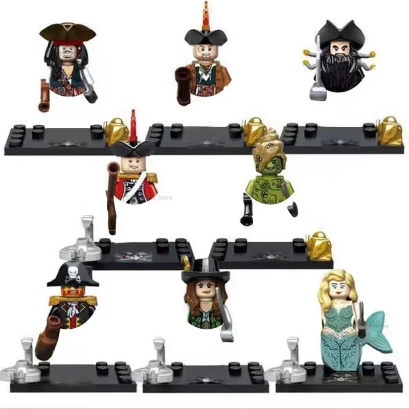 Décennie s de construction Pirates des Caraïbes, figurines de film classiques, accessoires de tête, briques, jouets pour enfants, ligne de Jack Rotterdam, 8 pièces par ensemble